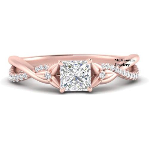2ct Princess Shape Diamond Solitaire And Twisted Pave Engagement Ring