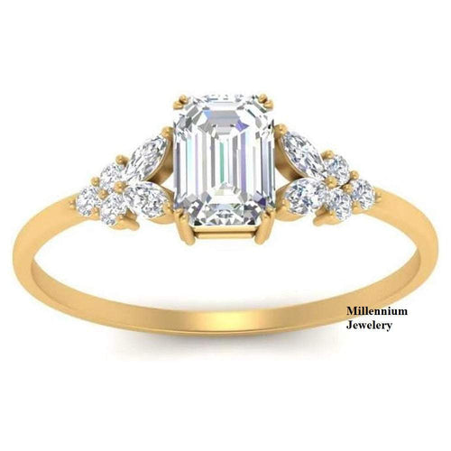 Emerald Shape 2ct Moissanite Diamond Engagement Ring For Women