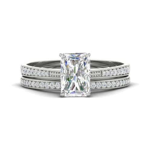 Moissanite Diamond Radiant Shape Cathedral Pave Engagement Ring