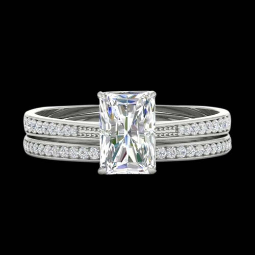 Moissanite Diamond Radiant Shape Cathedral Pave Engagement Ring