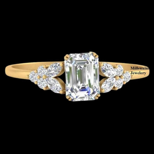 Emerald Shape 2ct Moissanite Diamond Engagement Ring For Women