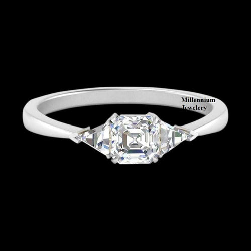 Trillion 2.50ct Tapered Asscher Shape Moissanite Diamond Engagement Ring