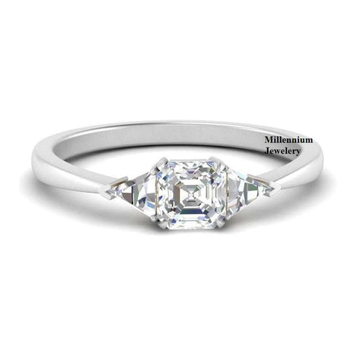 Trillion 2.50ct Tapered Asscher Shape Moissanite Diamond Engagement Ring
