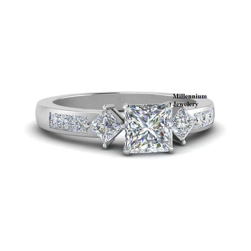 Three Stone 2.50ct Moissanite Diamond Accent Princess Cut Ring