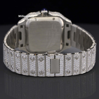 Amazing White Gold Color Moissanite Diamond Automatic Watch With Diamond Strap Lock