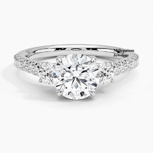 Three Round Diamond With Side Accent Diamond Moissanite Ring