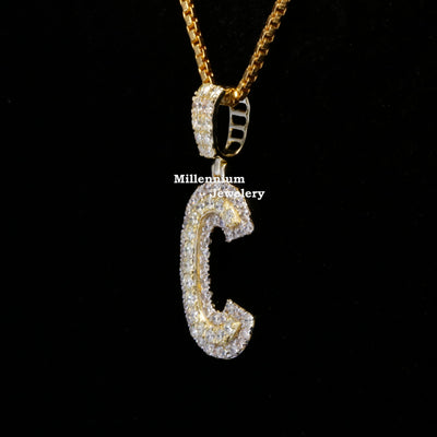 Custom C Initial Moissanite Diamond In Round Shape Hip Hop Pendant Forth