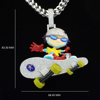 Iced Out Moissanite Diamond Hip Hop Boy With Skateboard Pendant With Body