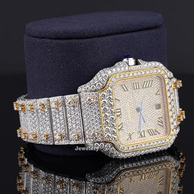 Fabulous Iced Out Roman Style Diamond Watch Automatic