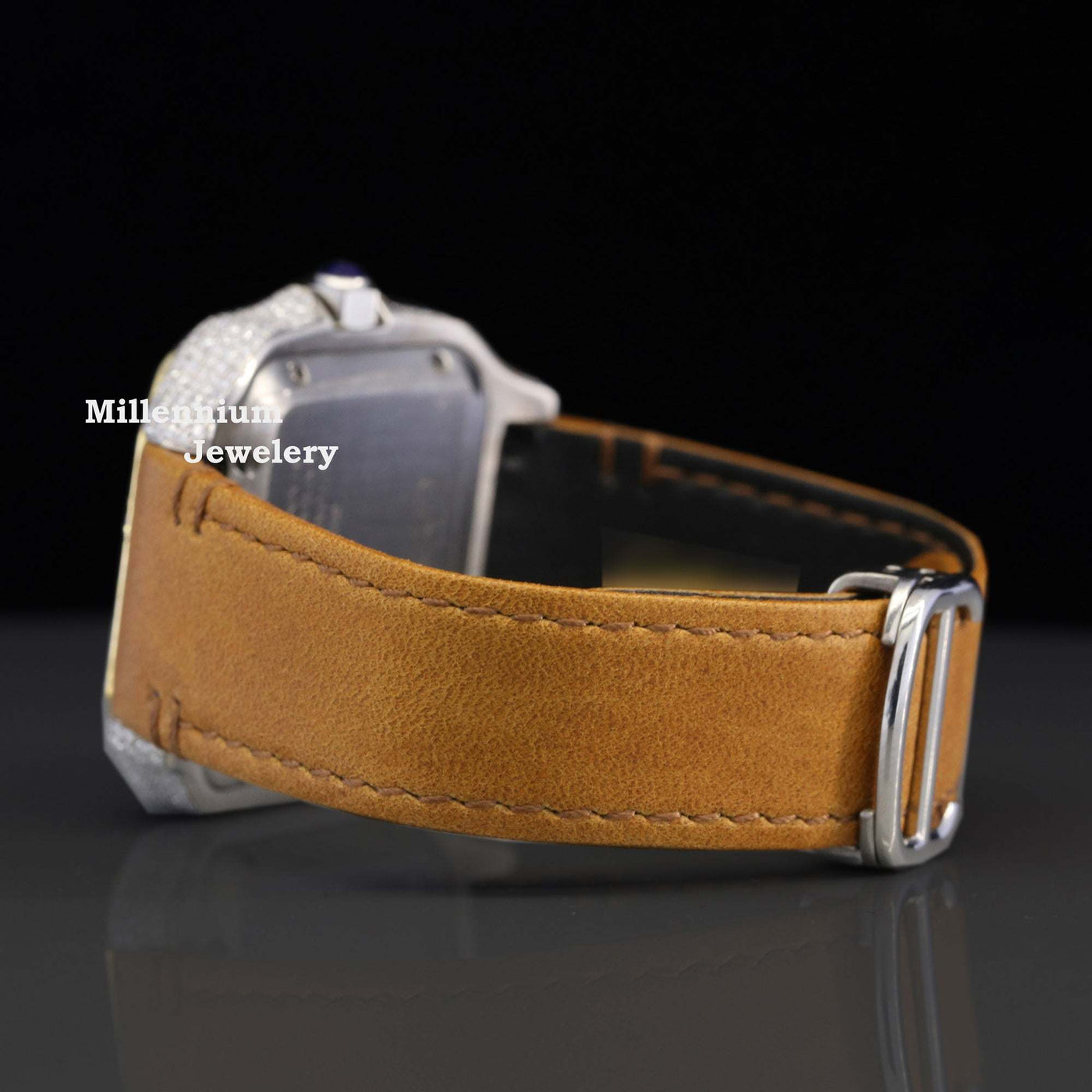 Luxury Brown Leather Belt Moissanite Diamond Iced Out Watch With Strap