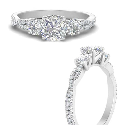 Moissanite Three Stone Pave Style Engagement Ring Forth