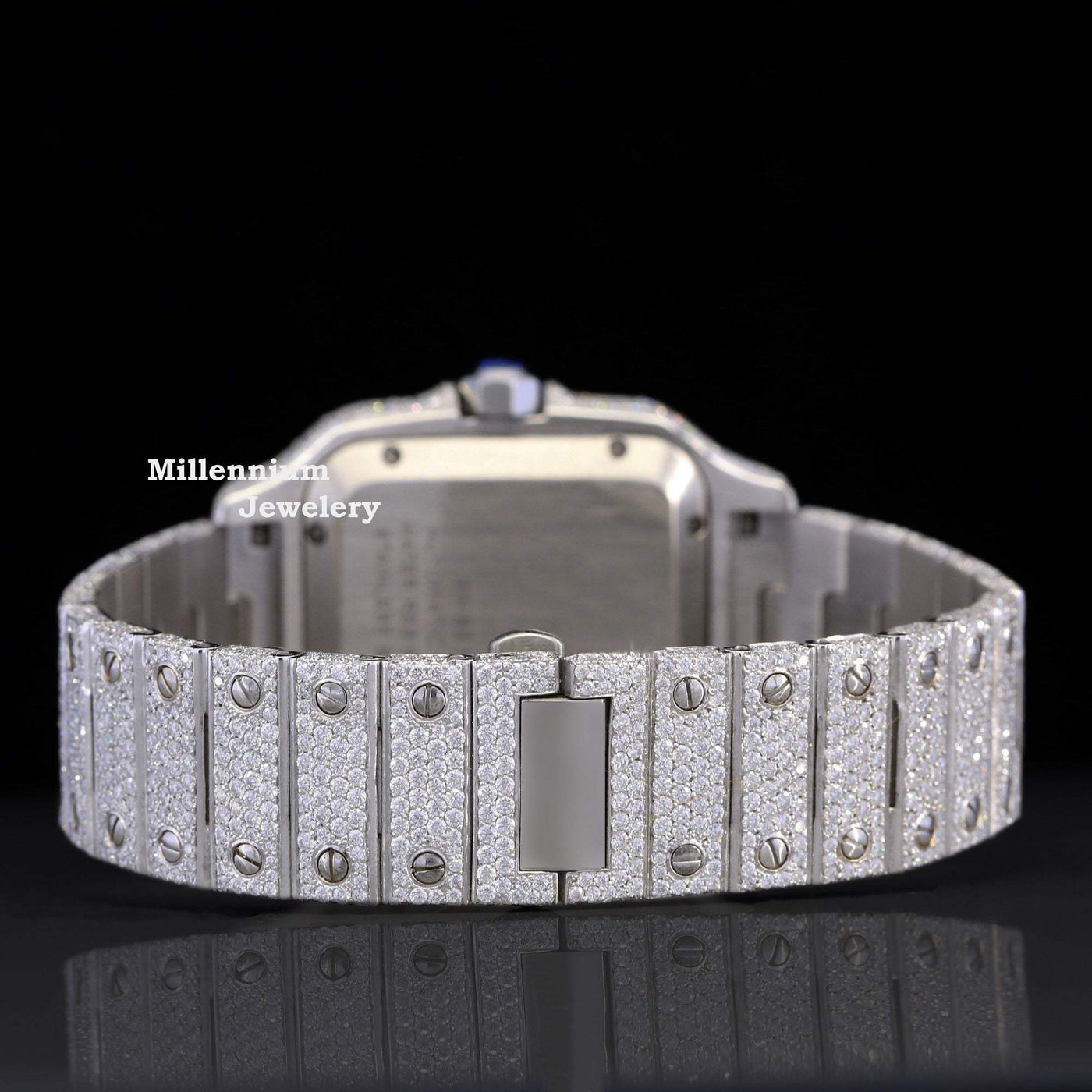 Roman Number Fully Body Moissanite Diamond Automatic Watch White Diamond Strap