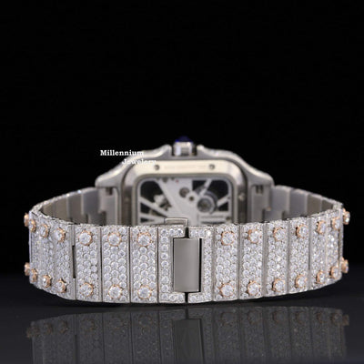 Rose Gold Color Iced Out Hip Hop Moissanite Diamond Watch With Diamond Strap Lock