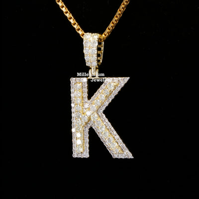 Custom K Initial Moissanite Diamond In Round Shape Hip Hop Pendant Second