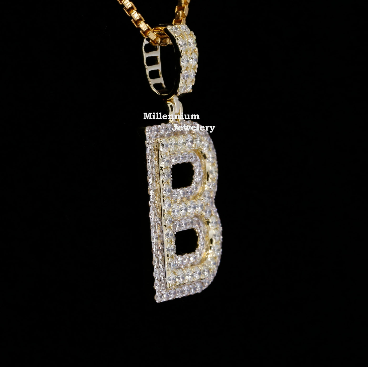 Custom B Initial Moissanite Diamond In Round Shape Hip Hop Pendant Third