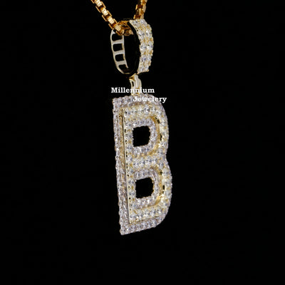 Custom B Initial Moissanite Diamond In Round Shape Hip Hop Pendant Third