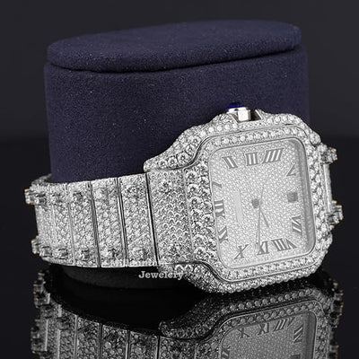 Fabulous Iced Out Roman Style Diamond Watch Automatic