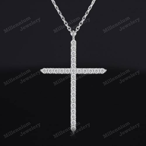 1 Carat Moissanite Cross Pendant Necklace 925 Sterling Silver First