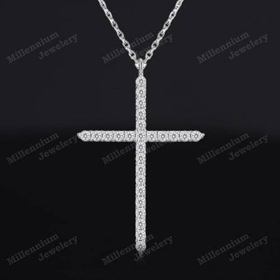 1 Carat Moissanite Cross Pendant Necklace 925 Sterling Silver First