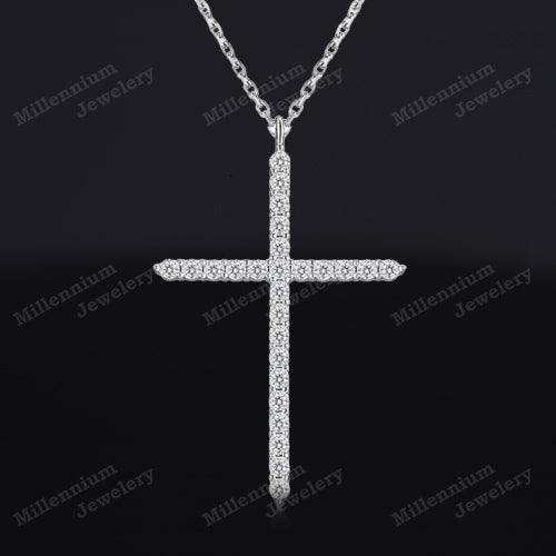 1ct Moissanite Cross Pendant Necklace 925 Sterling Silver