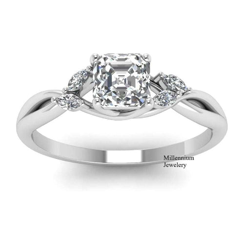 Split Shank Asscher And Marquise Cut 1.50ct Moissanite Diamond