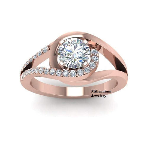 Round Cut Split Shank 2ct Moissanite Diamond Ring