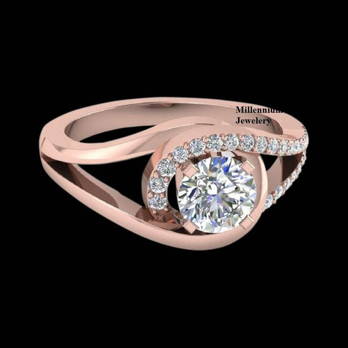 Round Cut Split Shank 2ct Moissanite Diamond Ring