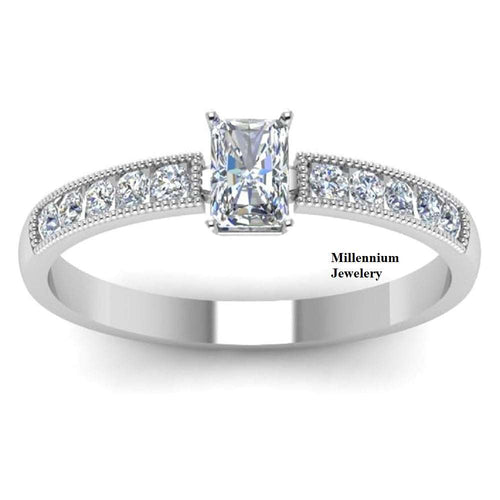 Milgrain Lace Radiant & Round Cut Diamond Ring For Women