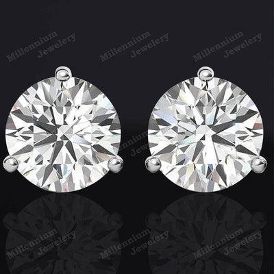 Martini 2 Carat Moissanite Stud Earrings 925 Sterling Silver Push Back Sixth