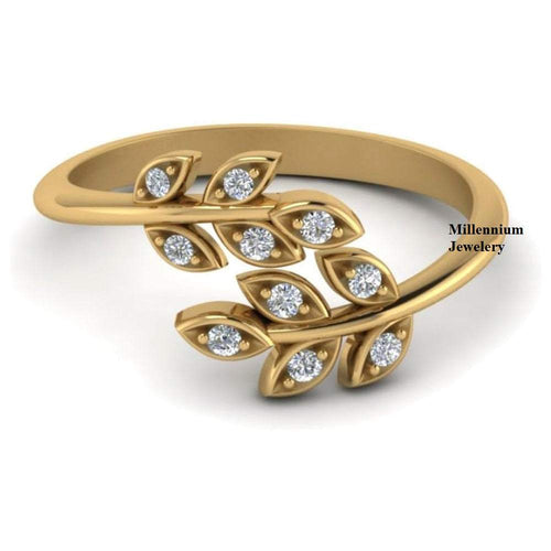 Round Cut Moissanite Diamond Open Ring With Beautiful Leaf Design