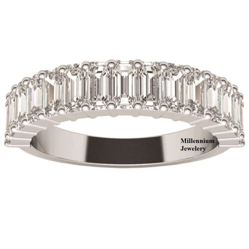 Emerald Cut Half Eternity Moissanite Diamond Wedding Band