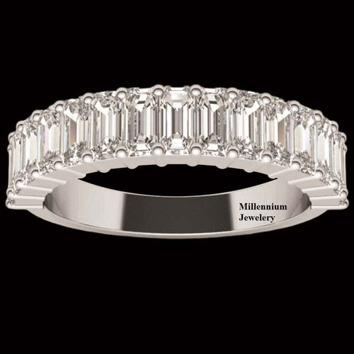 Emerald Cut Half Eternity Moissanite Diamond Wedding Band