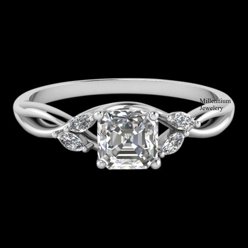 Split Shank Asscher And Marquise Cut 1.50ct Moissanite Diamond