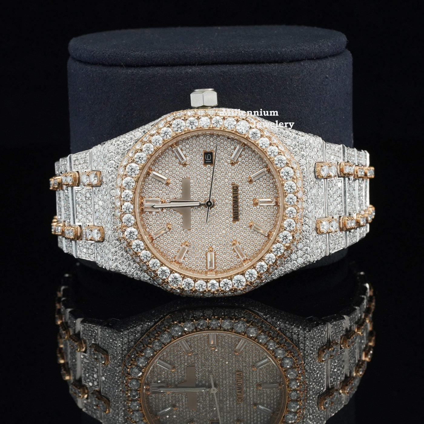 Moissanite Diamond Automatic and Iced Out Wrist Watch With Diamond Strap