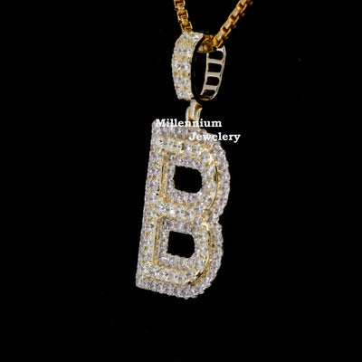 Custom B Initial Moissanite Diamond In Round Shape Hip Hop Pendant Forth