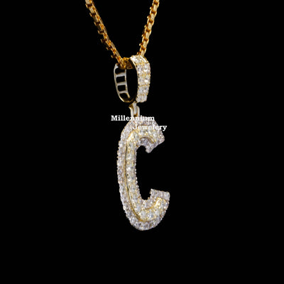 Custom C Initial Moissanite Diamond In Round Shape Hip Hop Pendant Fifth