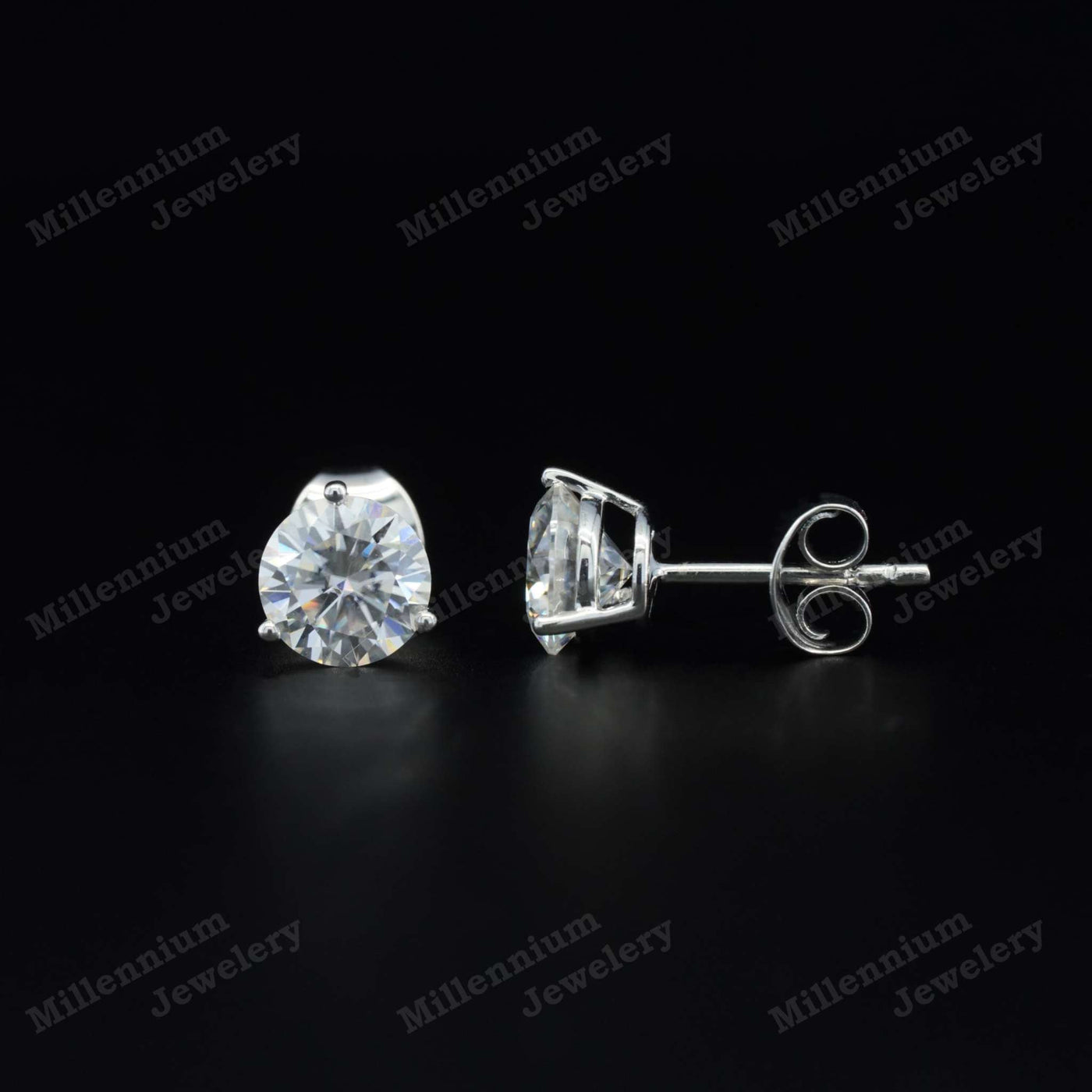 Martini 2 Carat Moissanite Stud Earrings 925 Sterling Silver Push Back Forth