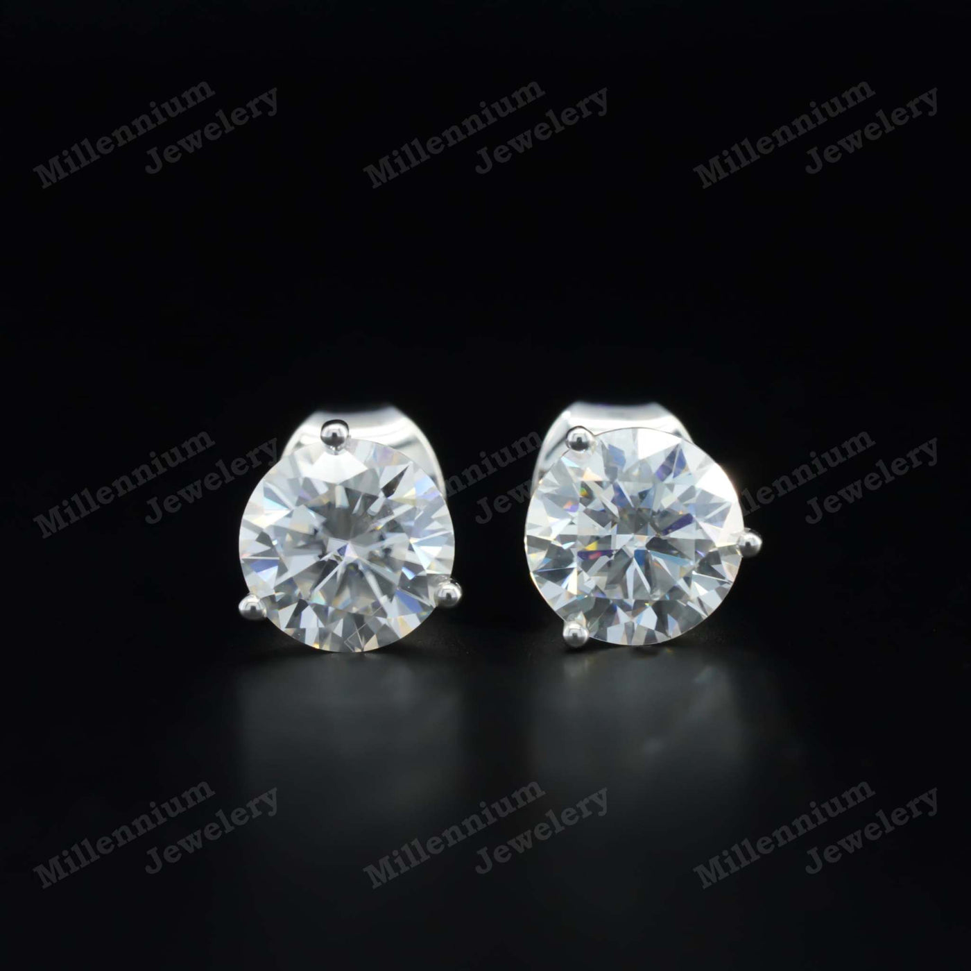 Martini 2 Carat Moissanite Stud Earrings 925 Sterling Silver Push Back First