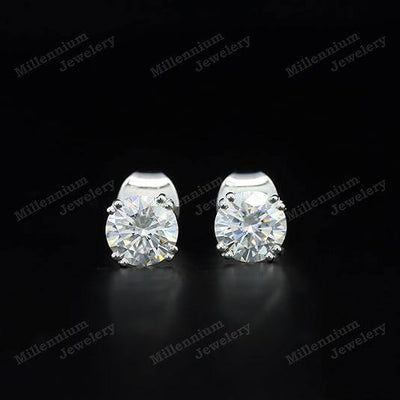 1.50 Carat Moissanite Stud Earrings 925 Sterling Silver Push First