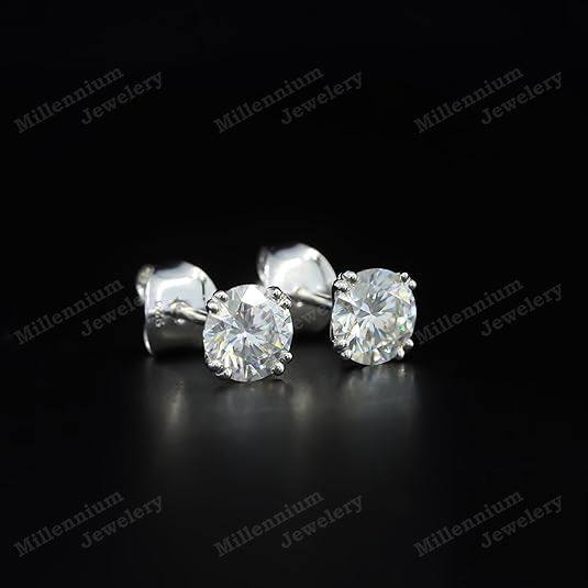 1.50 Carat Moissanite Stud Earrings 925 Sterling Silver Push Third