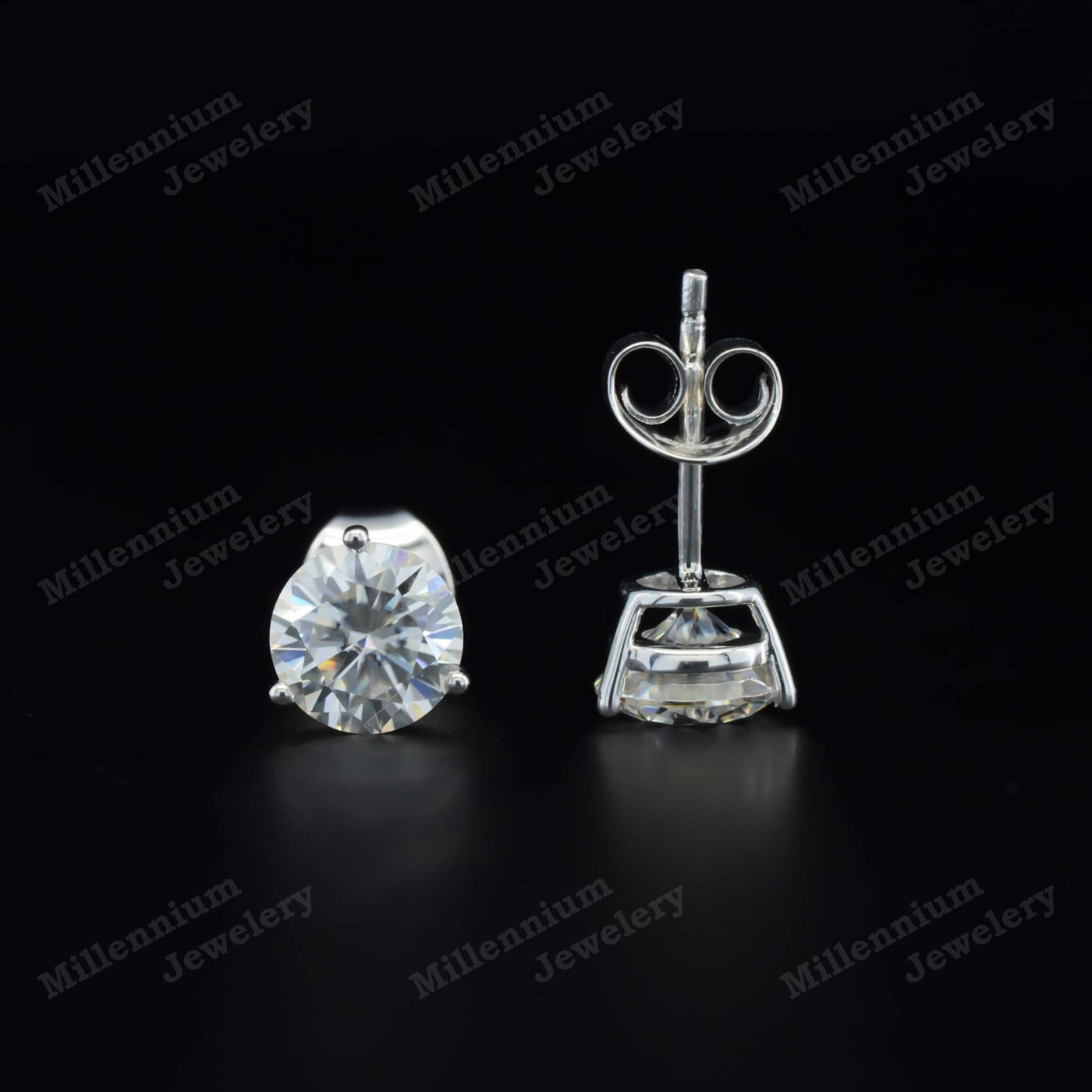 Martini 2 Carat Moissanite Stud Earrings 925 Sterling Silver Push Back Fifth