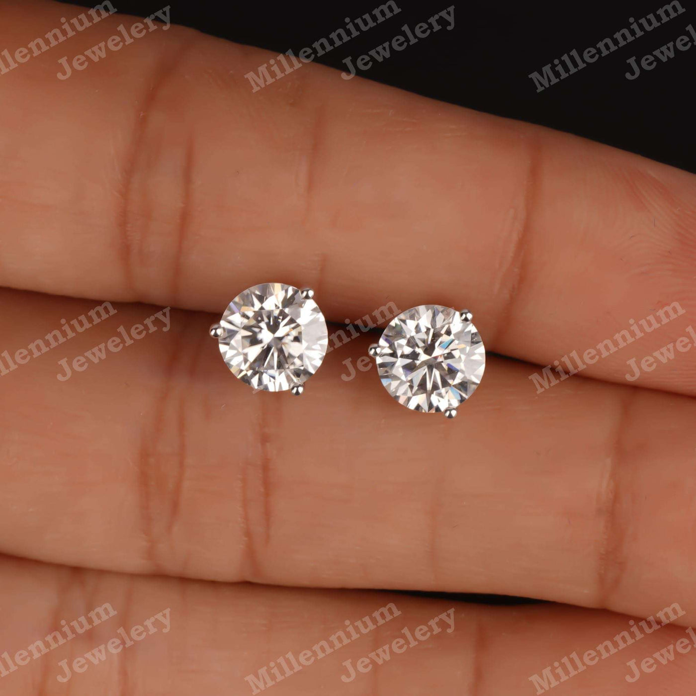 Martini 2 Carat Moissanite Stud Earrings 925 Sterling Silver Push Back Second