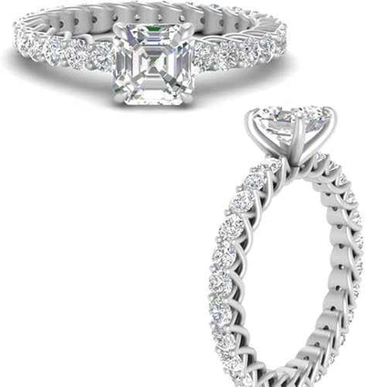 1.50 TCW Asscher Cut Moissanite Solitaire Accents Engagement Ring Seven