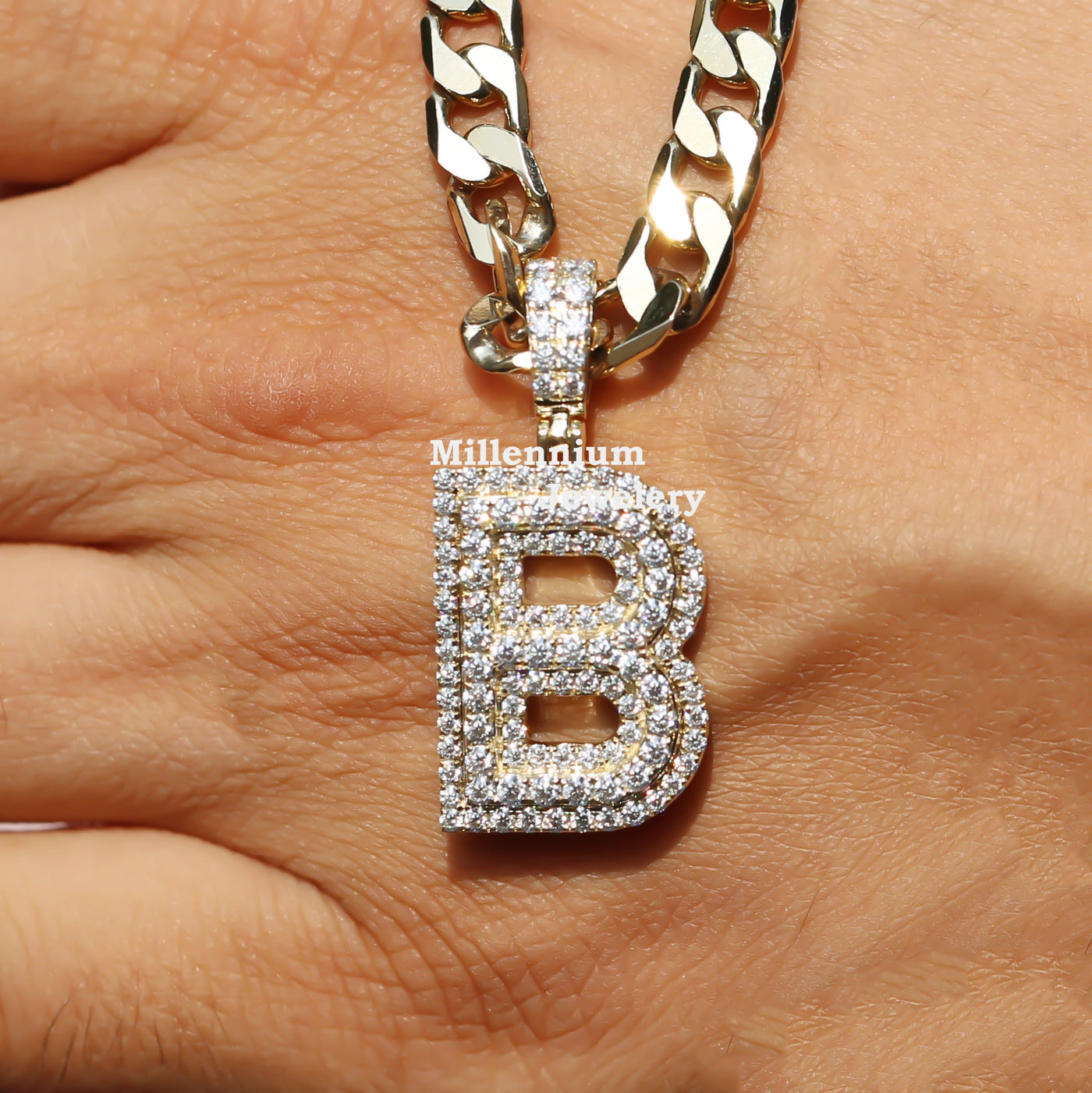 Custom B Initial Moissanite Diamond In Round Shape Hip Hop Pendant Fifth