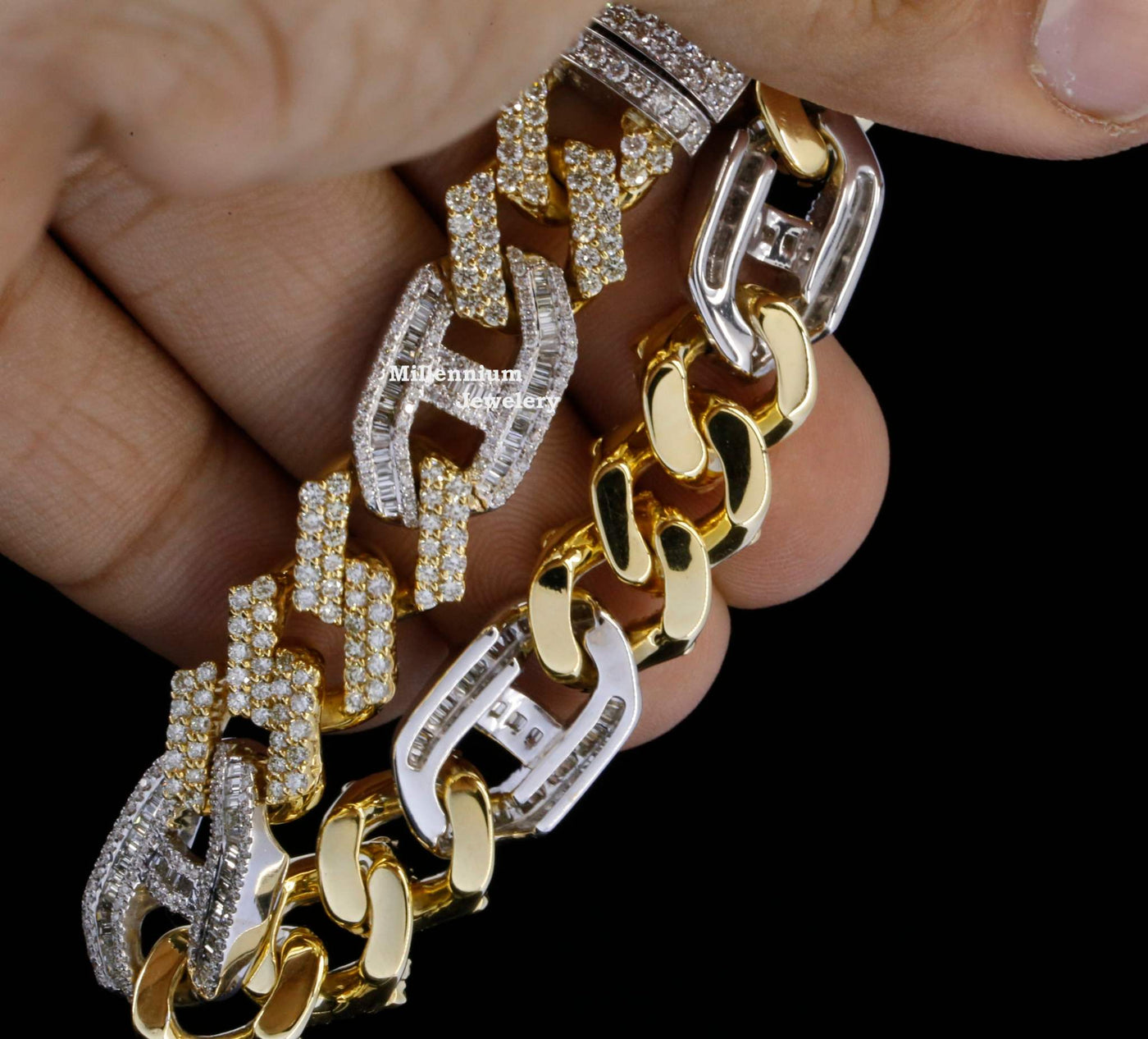 Awesome Moissanite Diamond Cuban Link Yellow and White Tone Bracelets Forth