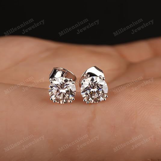 Moissanite Stud Earrings 925 Sterling Silver Push Second