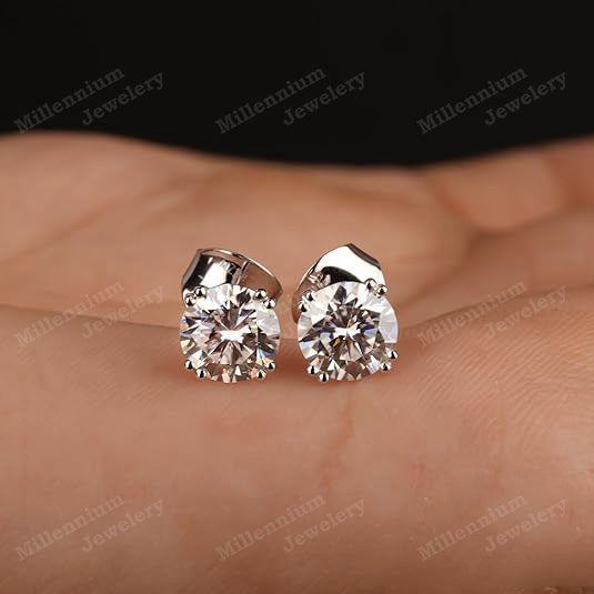 1.50 Carat Moissanite Stud Earrings 925 Sterling Silver Push Second