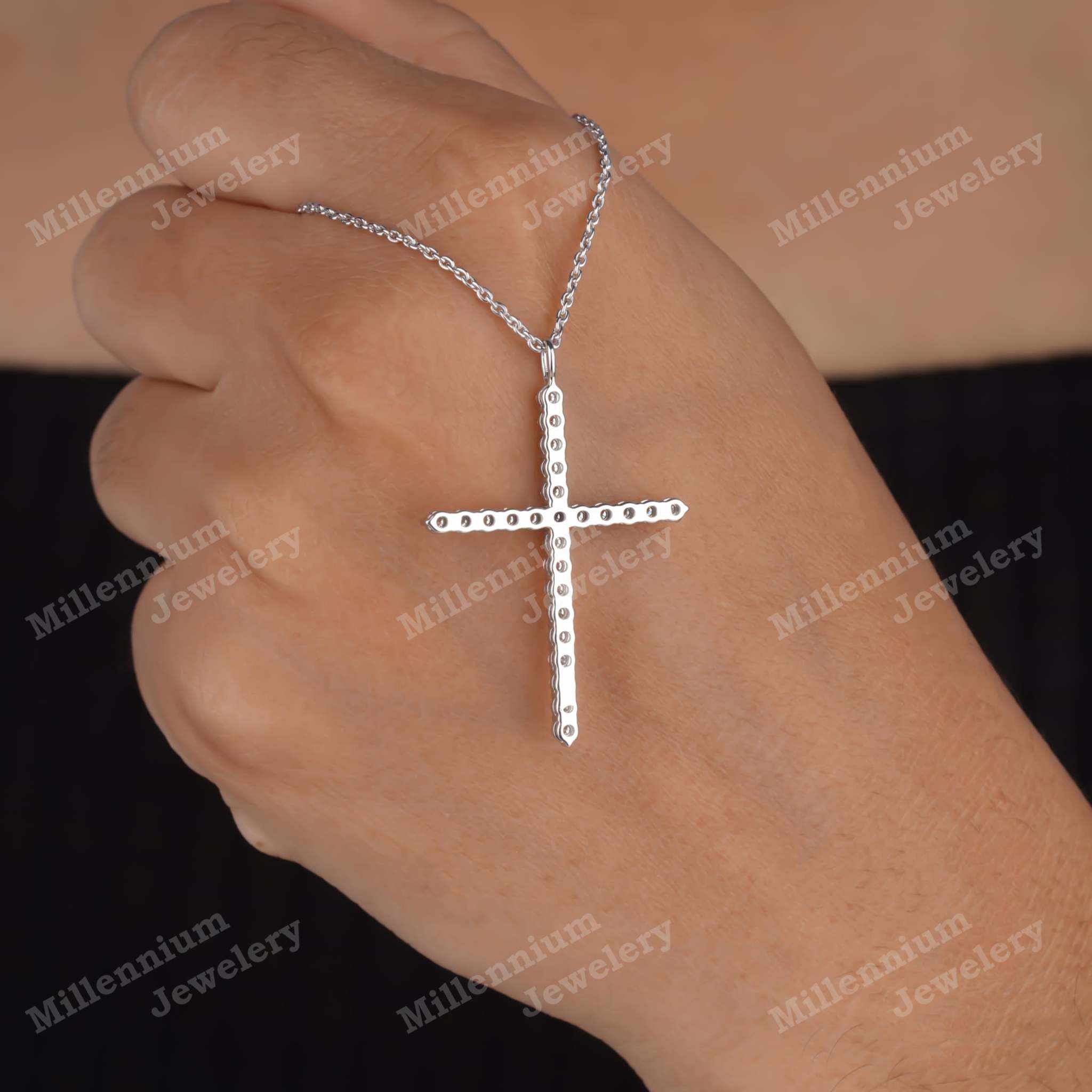 1 Carat Moissanite Cross Pendant Necklace 925 Sterling Silver Second