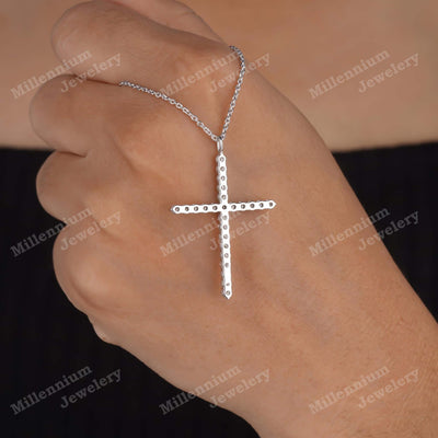 1 Carat Moissanite Cross Pendant Necklace 925 Sterling Silver Second