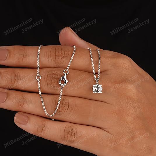 0.75 Carat Moissanite Pendant Necklace 925 Sterling Silver With One Diamond